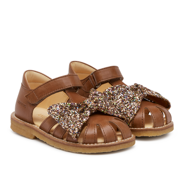 Sandal with glitter bow and velcro closure