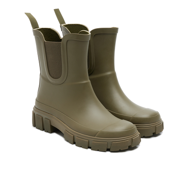 Rubber boot with a chunky track sole.