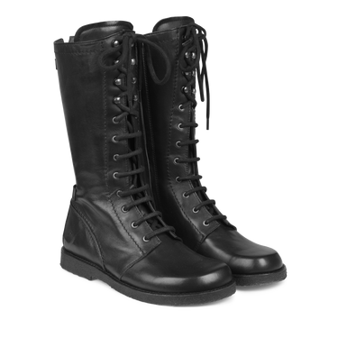 Lace-up boots w. zipper wide fit