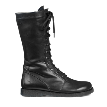 Lace-up boots w. zipper and wool lining, wide fit