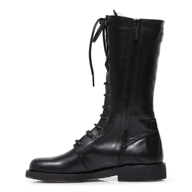 Lace-up boots w. zipper and wool lining, wide fit