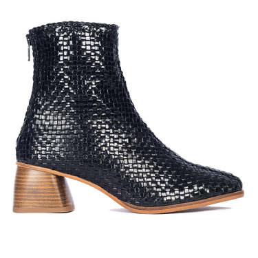 Hand-braided boot with a sculptural block heel