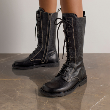 Long shafted lace-up boot with contrast stitching